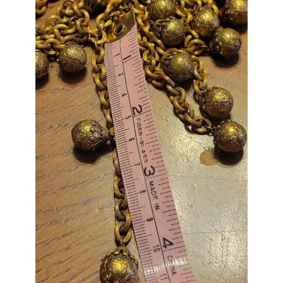 Unsigned Miriam Haskell Heavy Gold Chain Filigree Ball Dangle Tassel Jewelry